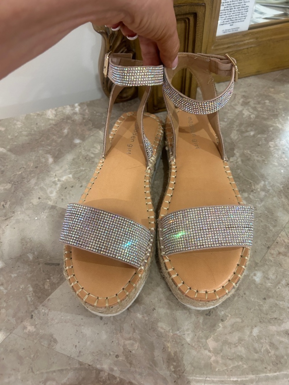 Madden Girl Tan Espadrille Sandals with Crystal Straps
